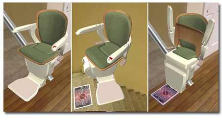 Show how the stairlift will look like in the stairs